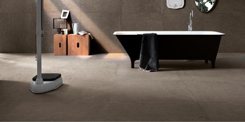Cement-effect porcelain stoneware tiles