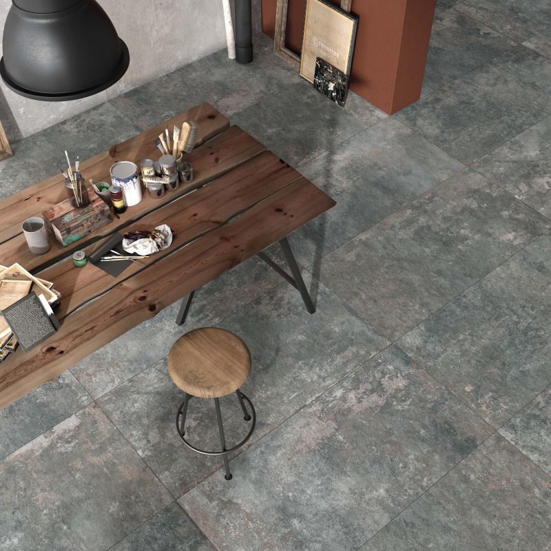 Green modern industrial concrete-effect porcelain tile 60x120 cm - CS25042
