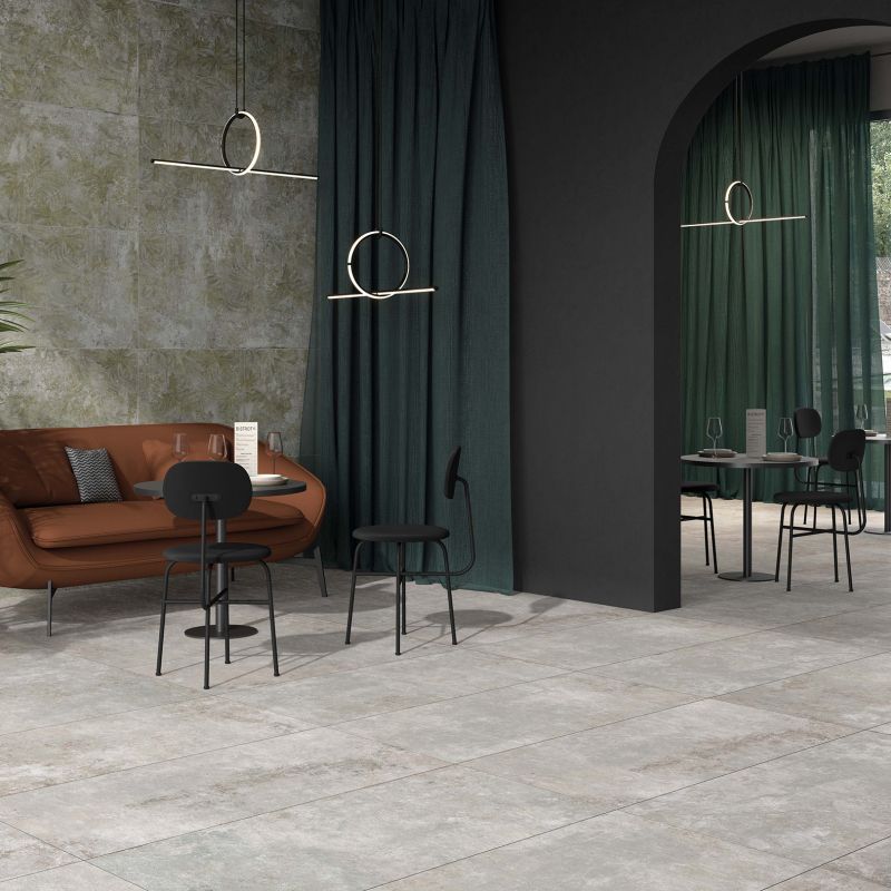 Light grey modern industrial concrete-effect porcelain tile 60x120 cm - CS25040