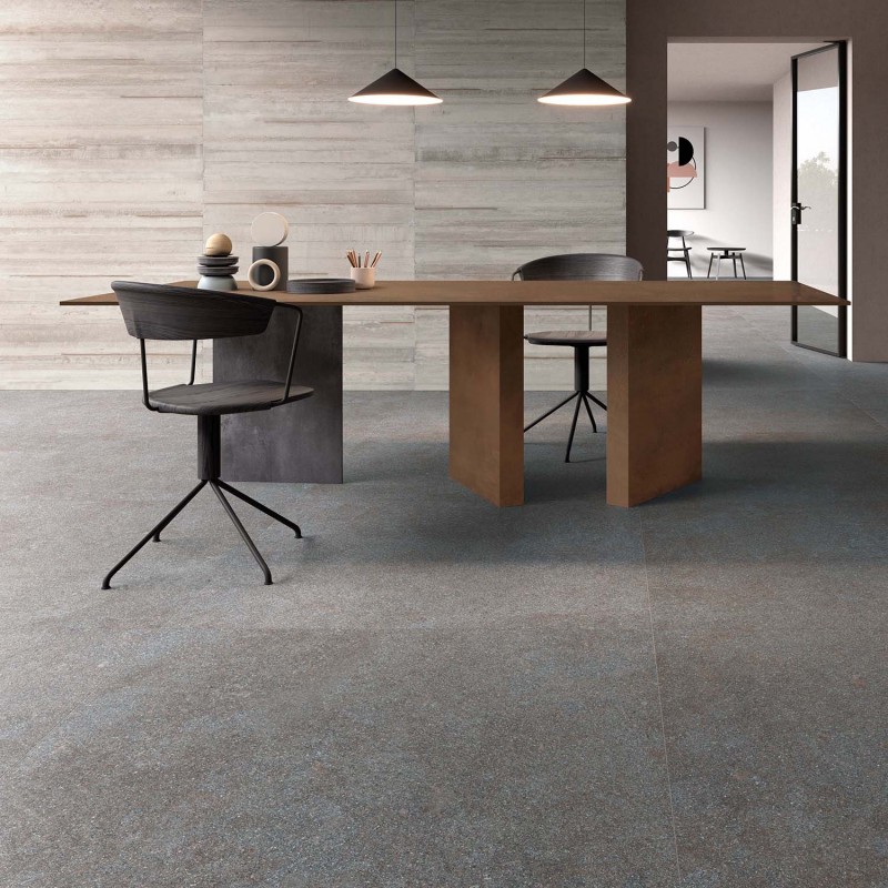 Grey fine-grain stone-effect porcelain floor tile 60x120 cm - CS25035