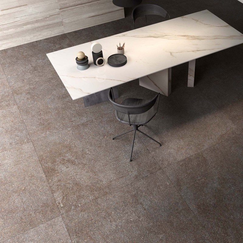 Brown fine-grain stone-effect porcelain floor tile 60x120 cm - CS25033