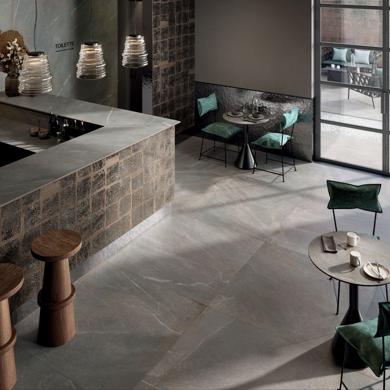 Grey primitive stone-effect porcelain tile 120x120 cm - CS25074