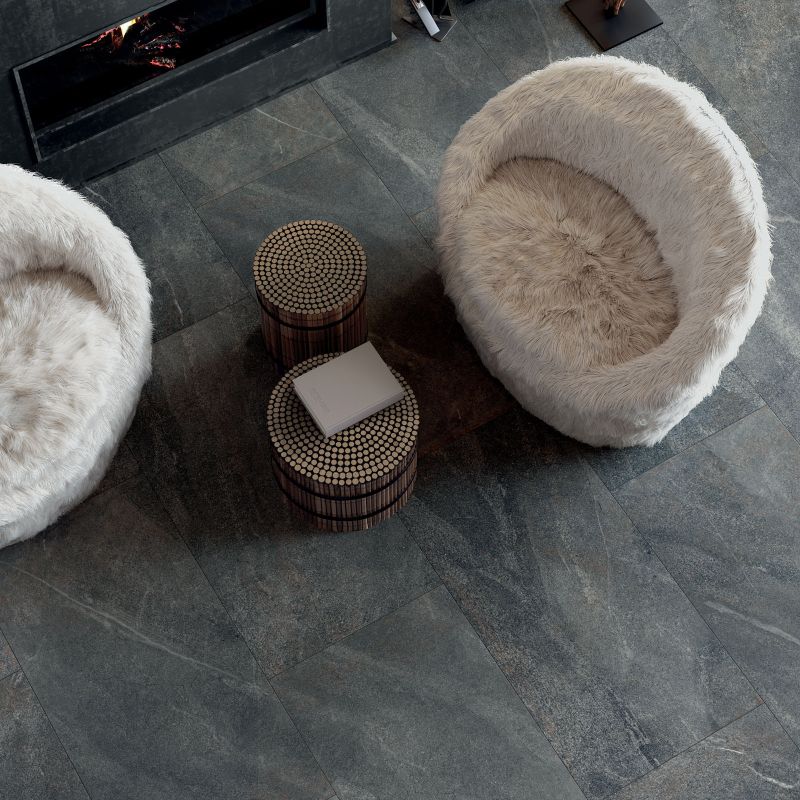 Anthracite primitive stone-effect porcelain tile 120x120 cm - CS25075
