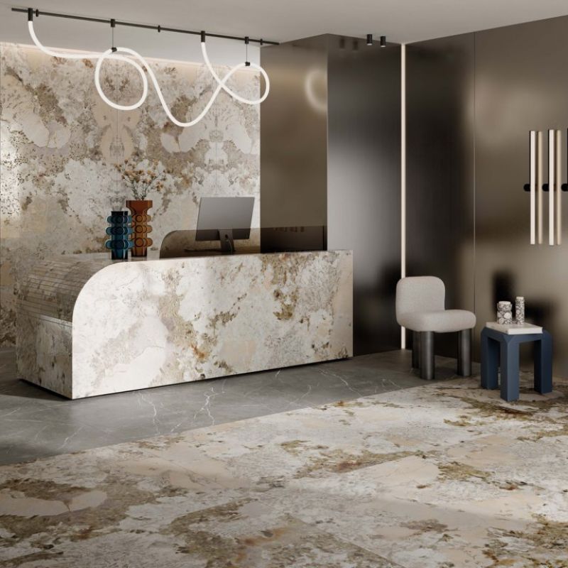 Patagonia marble-effect porcelain tile with 3D veining, polished, 60x120 cm - CS25055