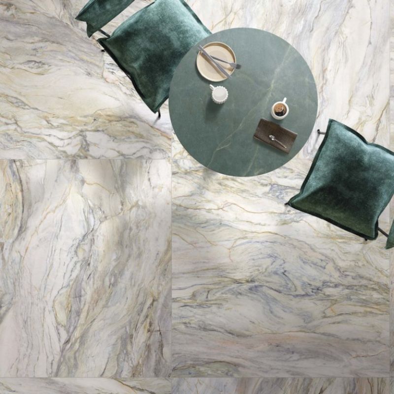 White marble-effect porcelain floor tile, matt, 60x120 cm - CS25056