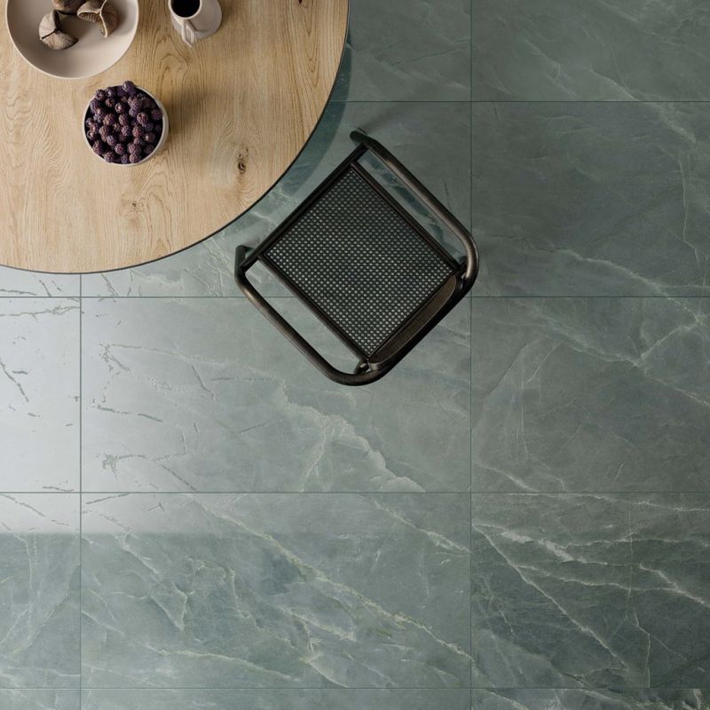 Green marble-effect porcelain tile with 3D veining, polished, 60x120 cm - CS25054