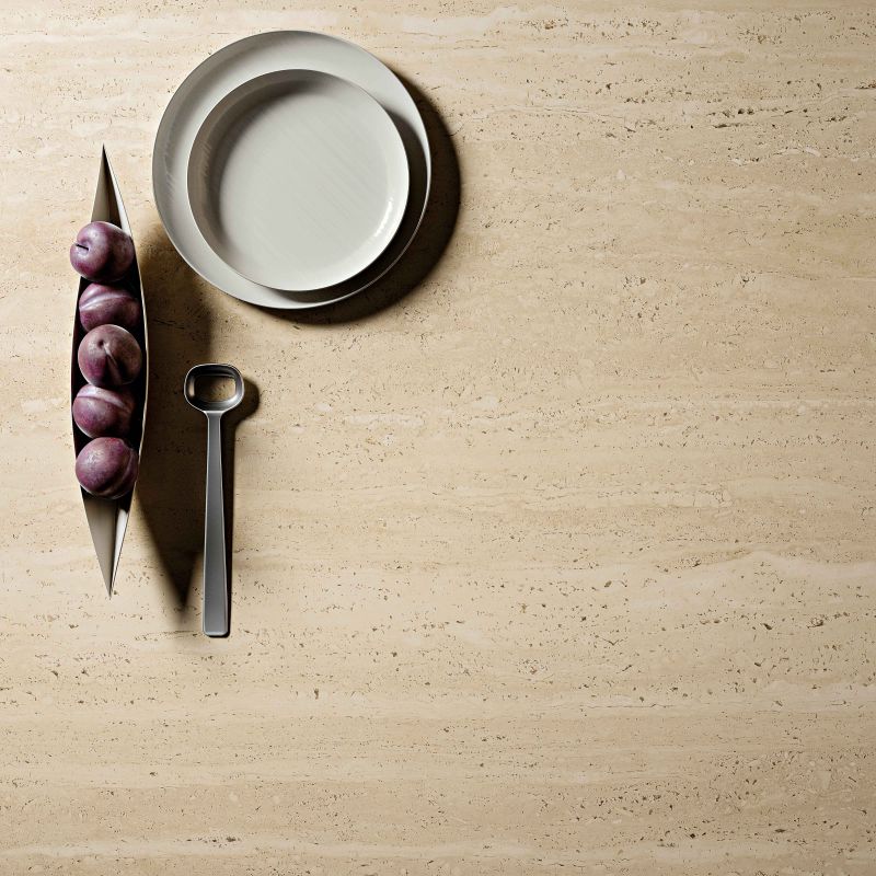 Porcelain Stoneware Beige Veined Travertine Effect Matte 80x80 - 60014710