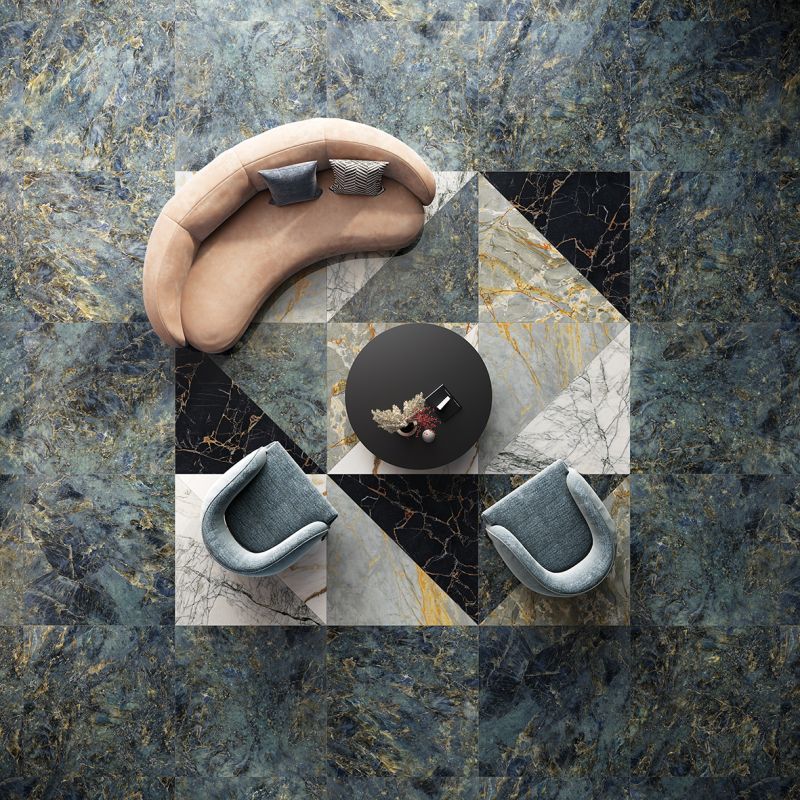 Modern blue marble-effect porcelain tile, polished, 60x120 cm - CS25050