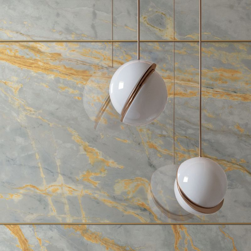 Grey marble-effect porcelain tile with warm veining, polished, 60x120 cm - CS25049