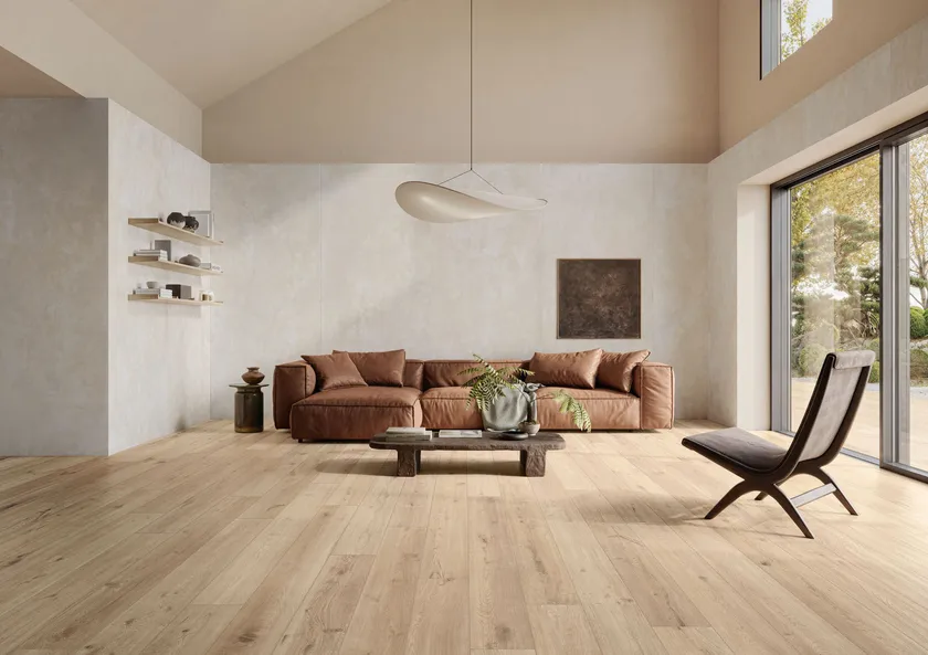 Beige natural wood-effect porcelain floor tile 20x120 cm - CS25011