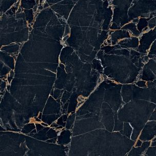 Black marble-effect porcelain tile with warm veining, polished, 60x120 cm - CS25048