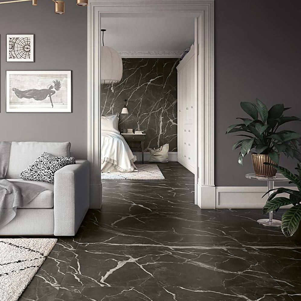 Matt Black Calacatta Marble Effect Porcelain Tile 60X120 - ECCO109
