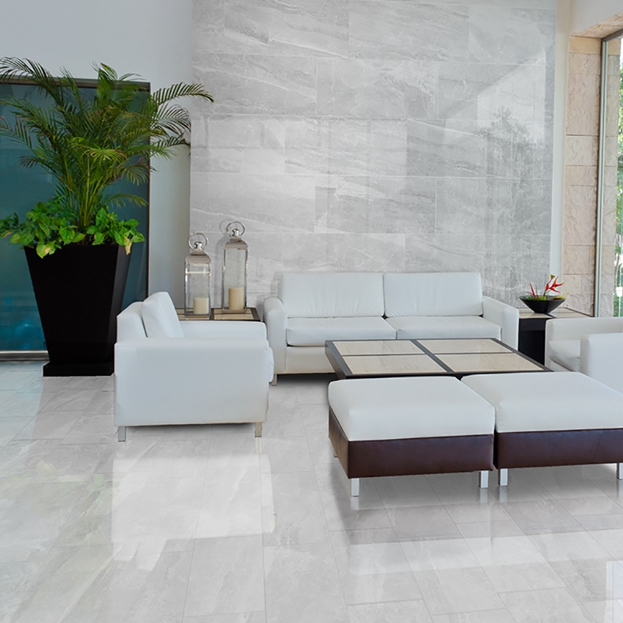 Polished White Refined Marble Effect Porcelain Tile 60X120 - ECWE802