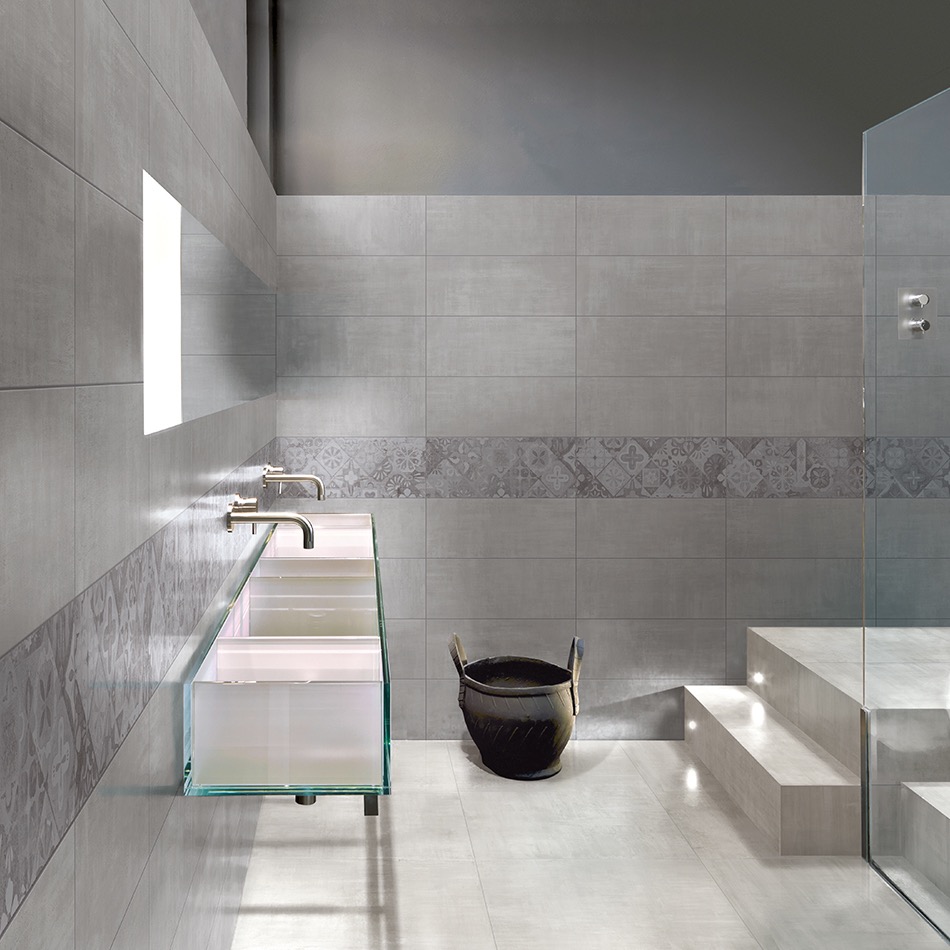 Semi-gloss Gray Striped Resin Concrete Effect Porcelain Stoneware Cladding 20x50 - EHGY1691