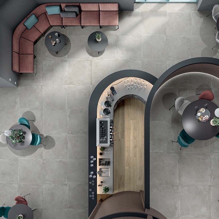 Grey industrial concrete-effect porcelain floor tile 100x100 cm - CS25106