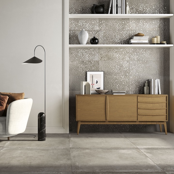 Taupe industrial concrete-effect porcelain floor tile 100x100 cm - CS25108