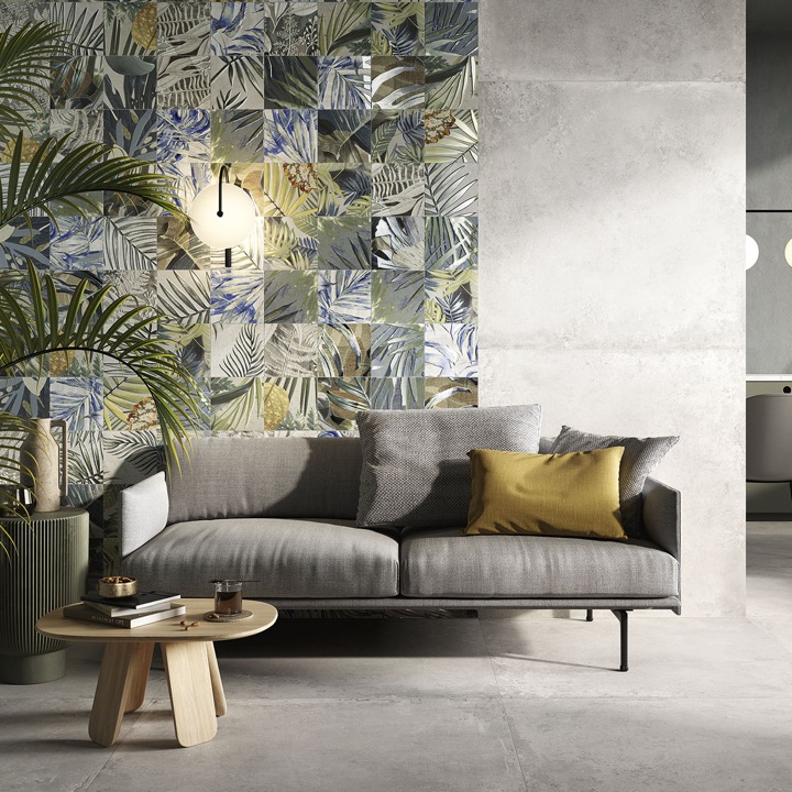 White industrial concrete-effect porcelain floor tile 100x100 cm - CS25110