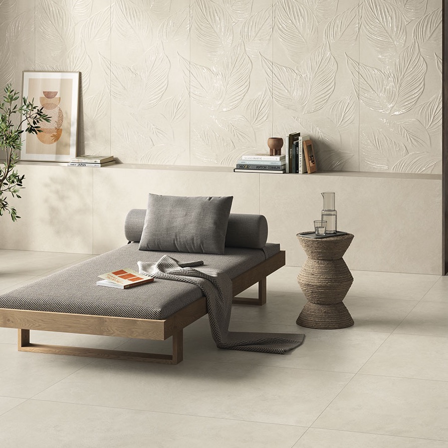 Ivory concrete-effect porcelain tile 60x120 cm - CS25116