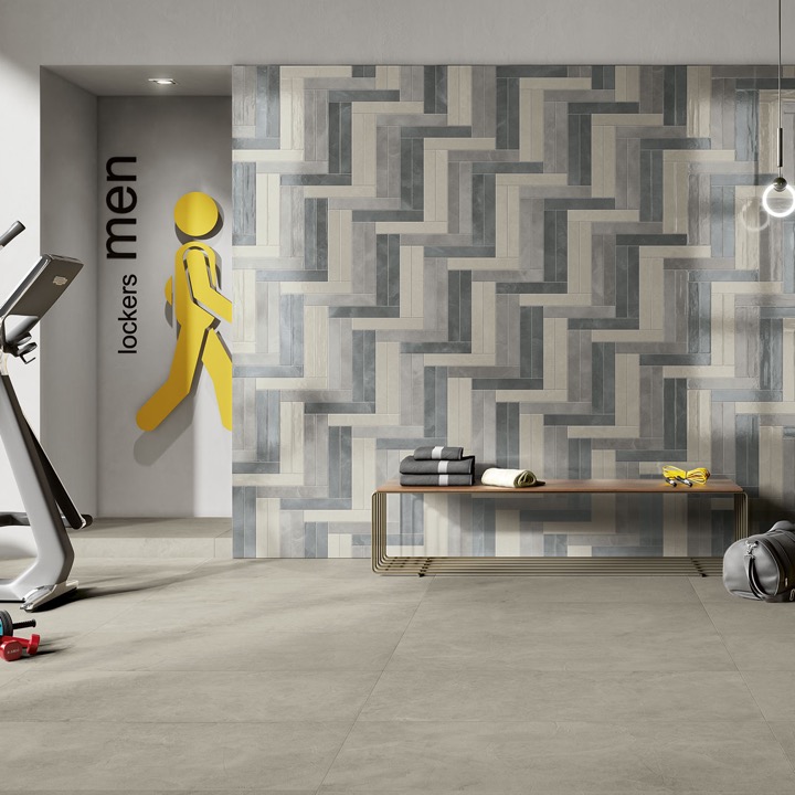 Taupe modern concrete-effect porcelain floor tile 100x100 cm - CS25113