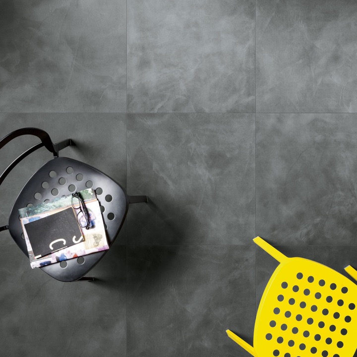 Black modern concrete-effect porcelain floor tile 100x100 cm - CS25114