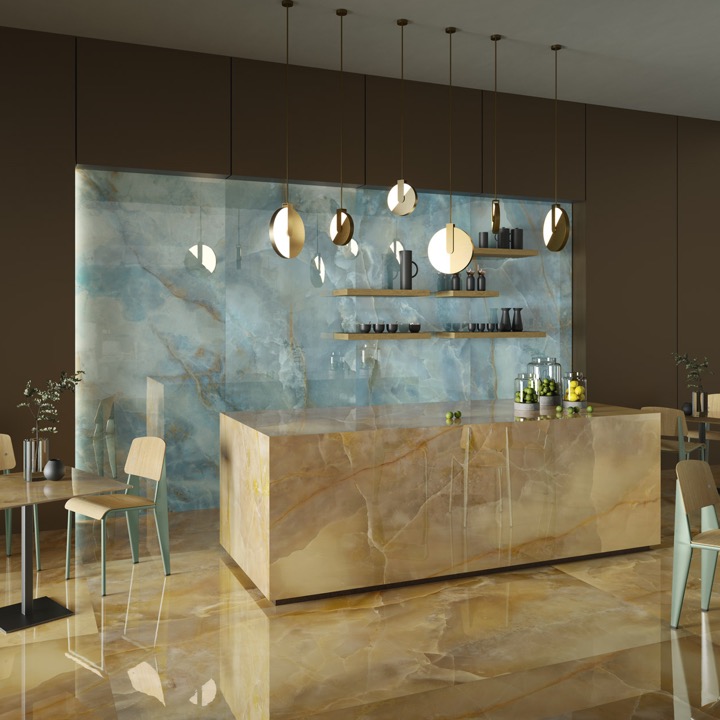 Porcelain Stoneware Golden Onyx Effect Glossy 60x120 - 03U6A01
