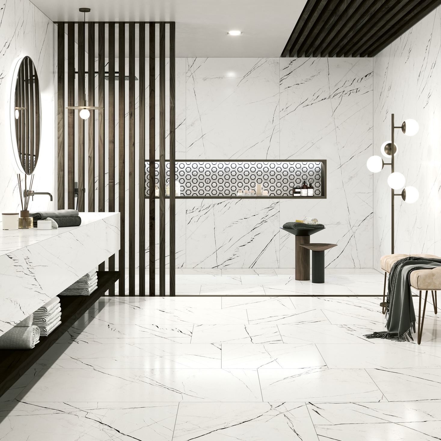 Polished White Marquina Marble Effect Porcelain Tile 60X120 - EMAA125