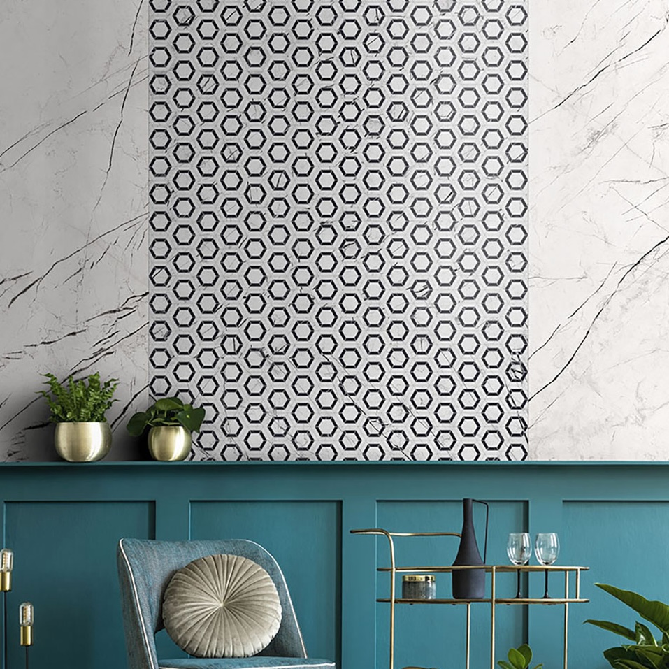 Matt White Marquina Marble Effect Porcelain Tile 60X120 - EMAA126