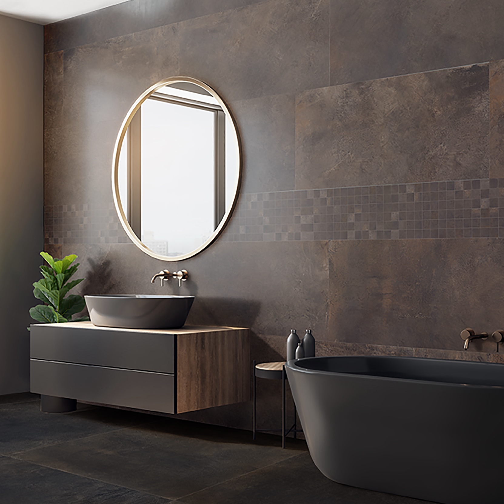 Brown Metallic Concrete Effect Porcelain Tile 80X80 - EMBE518