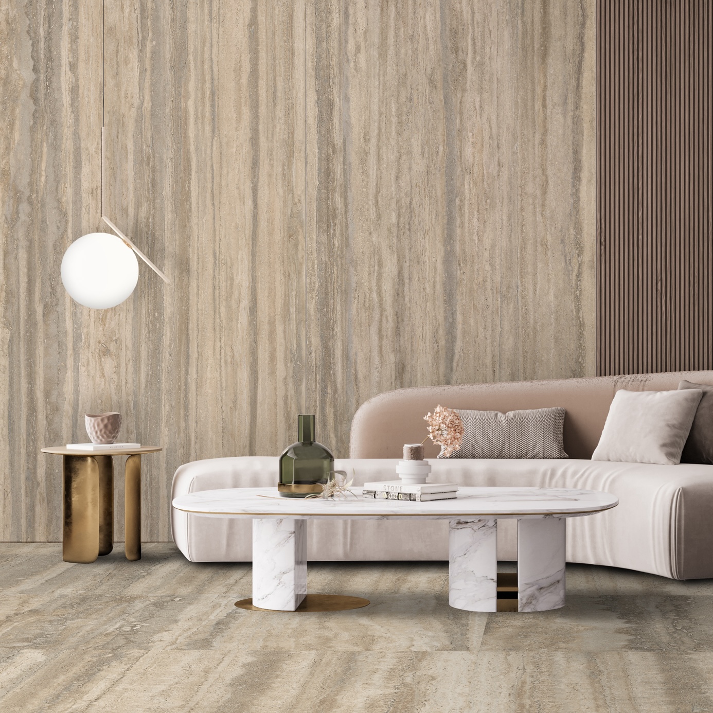 Marble Effect Porcelain Tile Travertine Veined Beige Matt 60X120 - ENVA152