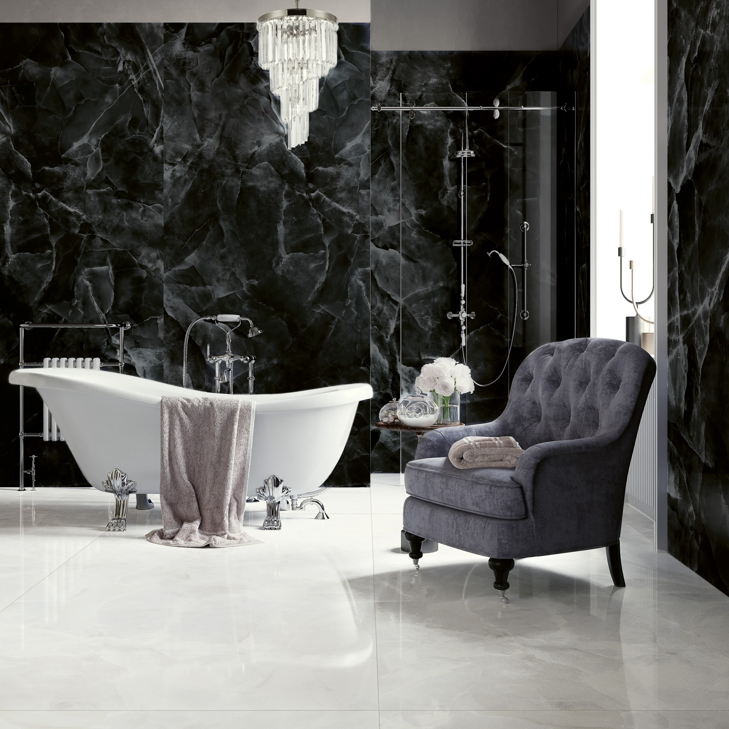 Polished Black Onyx Marble Effect Porcelain Tile 60X120 - EOXK132