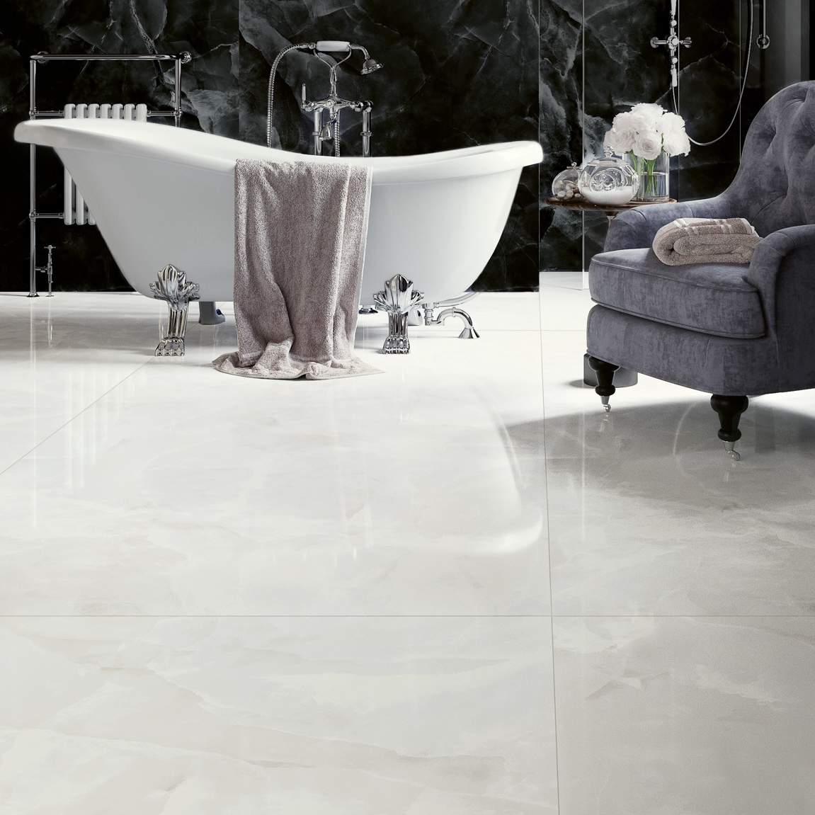 Polished White Onyx Marble Effect Porcelain Tile 30X60 - EOXW871