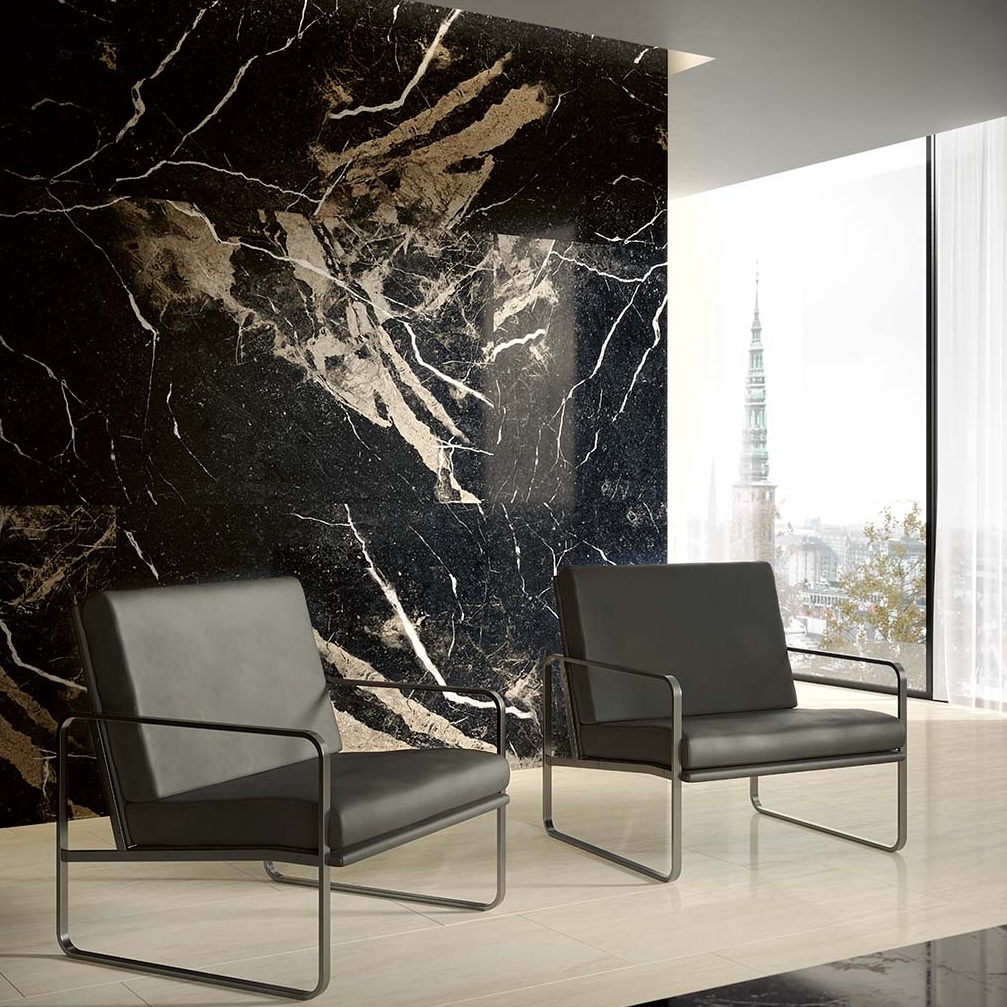 Marble Effect Porcelain Tile With Glossy Black Beige Veins 60X120 - EPIB162