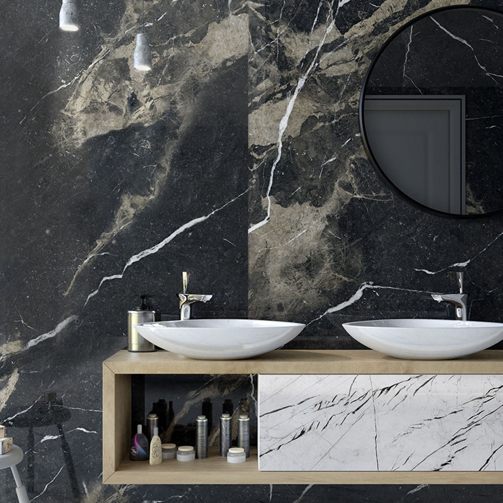Marble Effect Porcelain Tile With Matt Black Beige Veins 60X120 - EPIB163