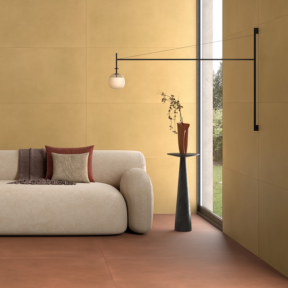 Yellow Ocher Concrete Effect Porcelain Tile 120X120 - ERTG698