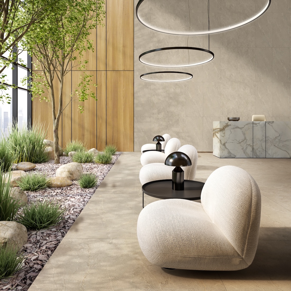 Beige Vein Stone Effect Porcelain Tiles 20mm R11 60X120 - EWDS1347